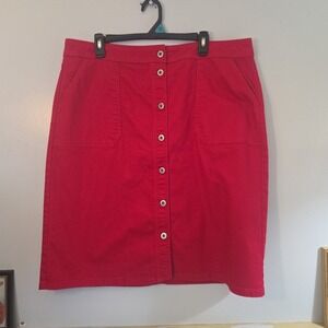 Liz Claiborne Red Dress Skirt Womens Size 16 Pockets Button Down A Line Straight